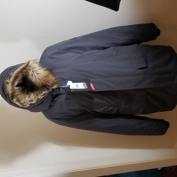 NWT Men's River Edge by Zeroxposur Dark Gray Hooded Coat/Parka, Faux Fur, Size L - Picture 2 of 16